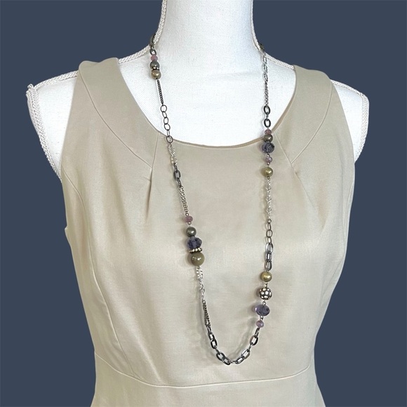 LOFT Jewelry - Loft Long Mixed Metal Chain Link Necklace with Beads & Gems Pink